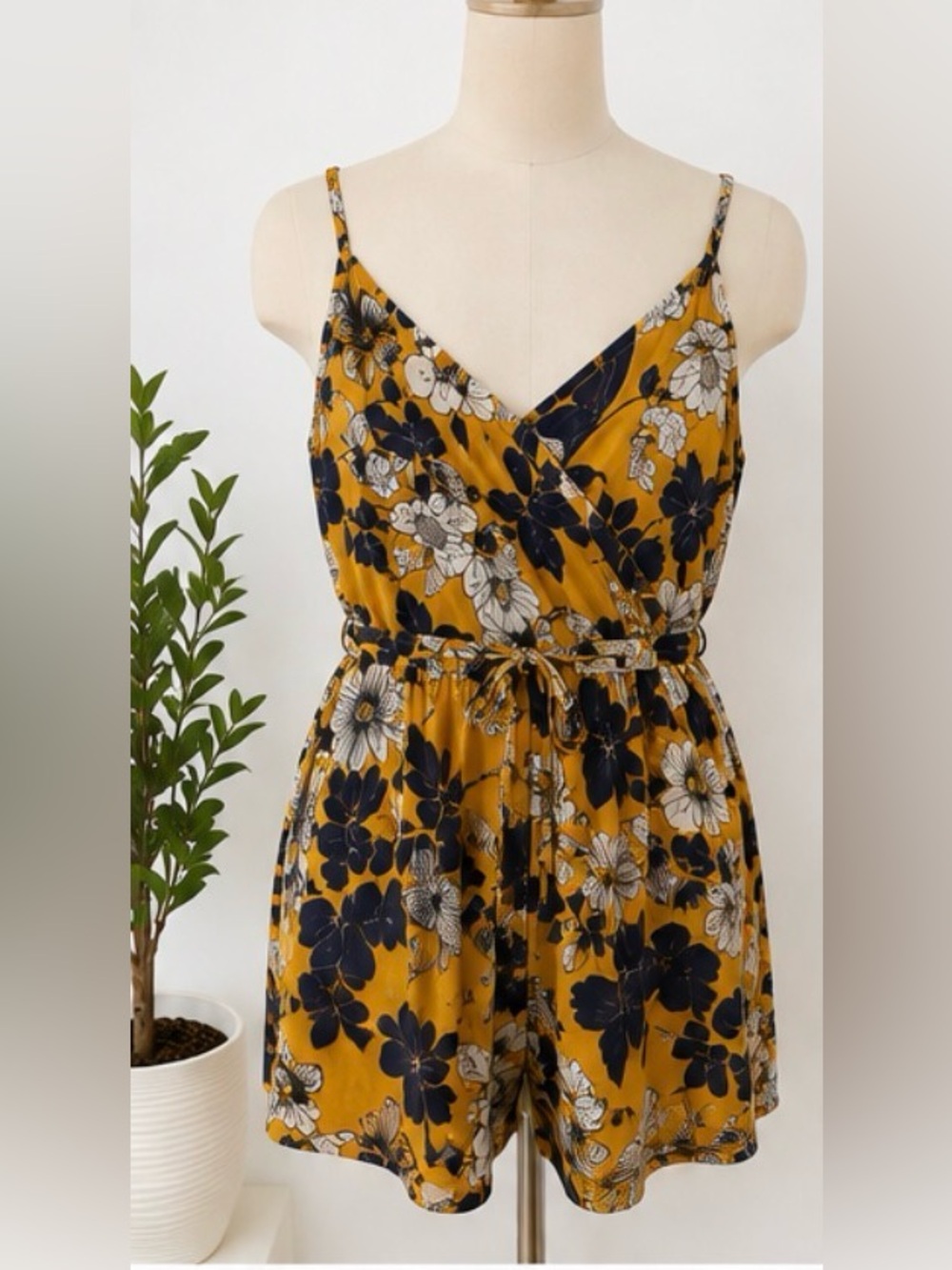 Trixxi Clothing Company Mustard Floral Wrap Midi Dress